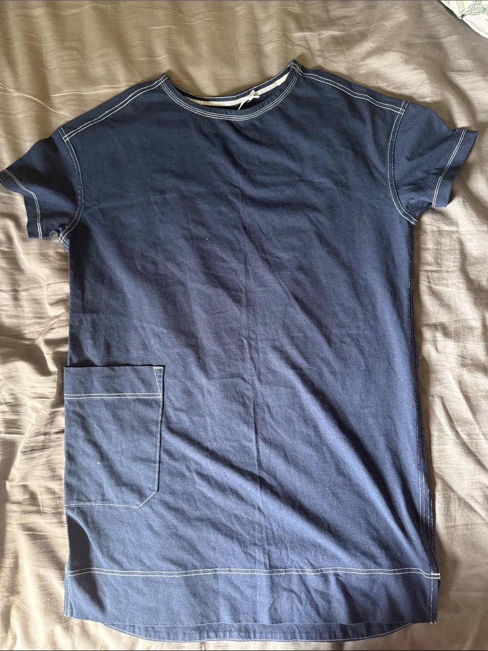 Everlane Navy Short-Sleeve Mini Dress with Patch Pocket